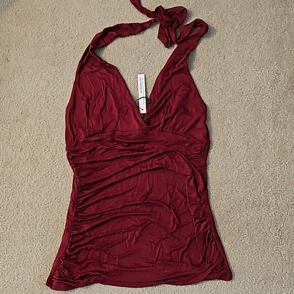 AmélieBoutik Halter V Neck Crossover Empire Waist Ruched Sides Sleeveless Top M - Picture 6 of 10